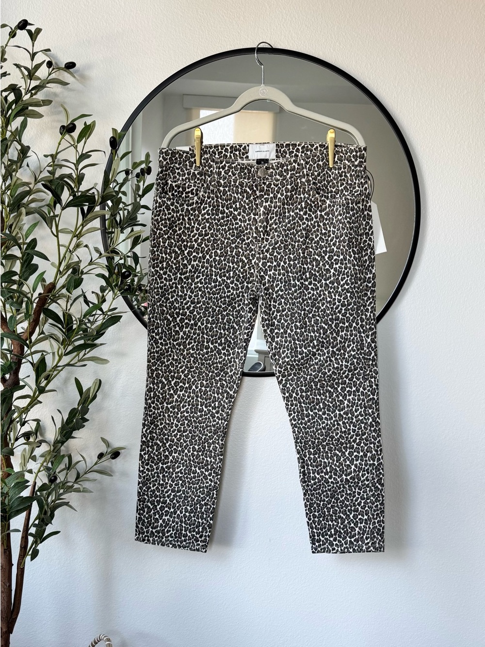Current/Elliott ‘The Fling’ Snow Leopard Boyfriend Ankle Cropped Jeans 31